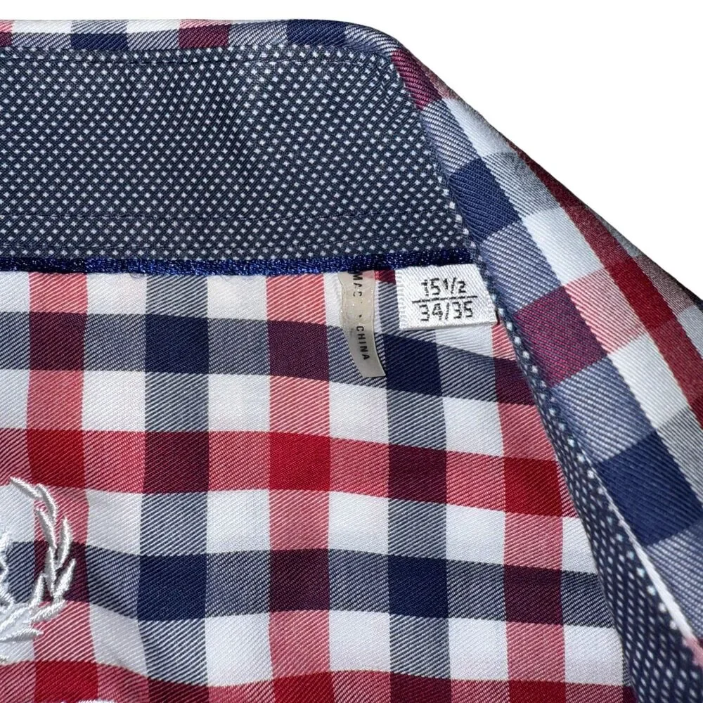 Bugatchi Uomo Long Sleeve Button Down - Red & Navy Check - 15 1/2 34/35 (Medium)